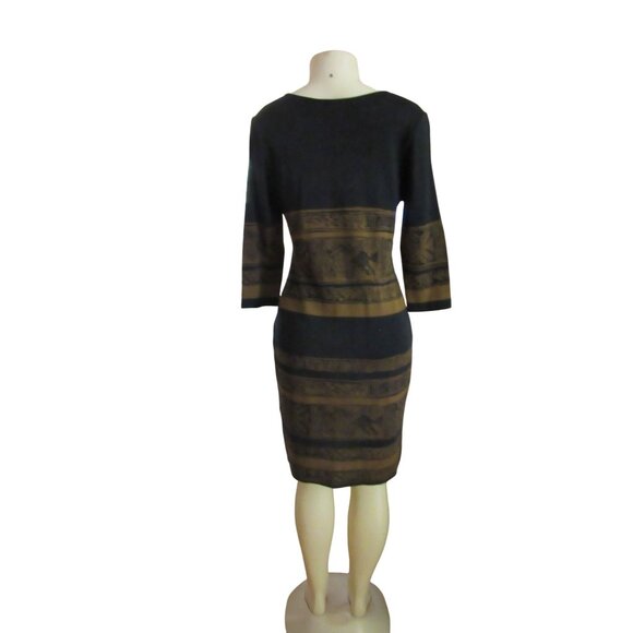 Peruvian Connection Black/Brown Aztec Print Pima Cotton Sweater Dress Size M - Picture 9 of 11